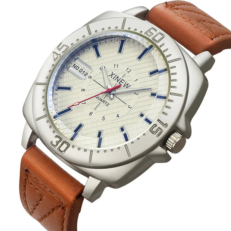 XINEW Brand Watches For Men Cheap Fashion Leather Band Simple Sports Gifts Quartz Watch Erkek Barato Saat Relogio Masculino 2024