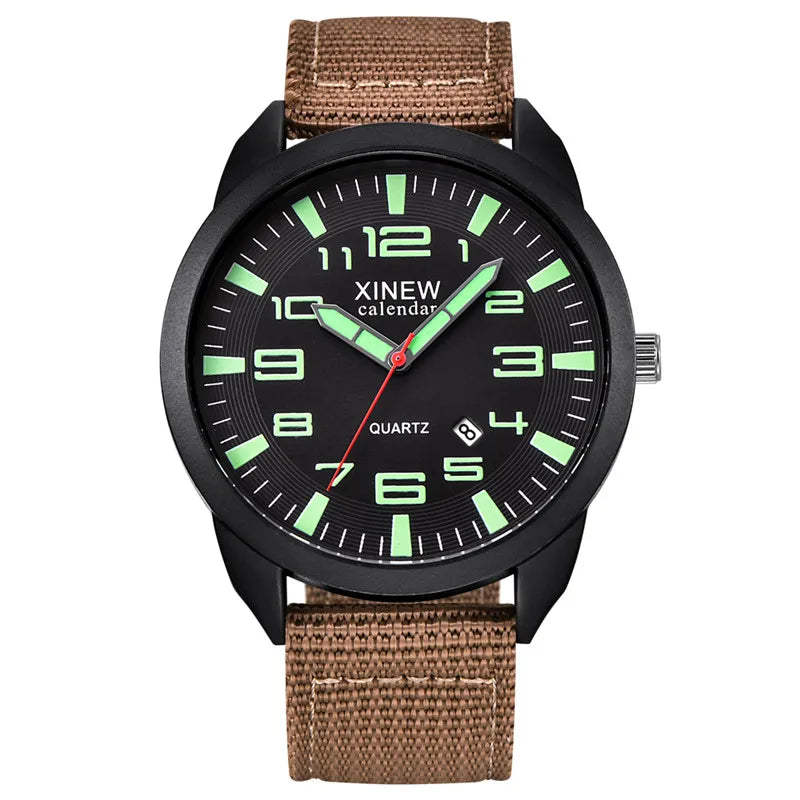 1pc / lot Men Genuine XINEW Brand Cheap Watches Fashion Simple Nylon Band Date Army Quartz Watch Erkek Barato Saat Reloj Hombre