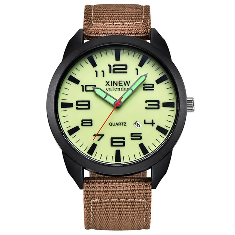 1pc / lot Men Genuine XINEW Brand Cheap Watches Fashion Simple Nylon Band Date Army Quartz Watch Erkek Barato Saat Reloj Hombre