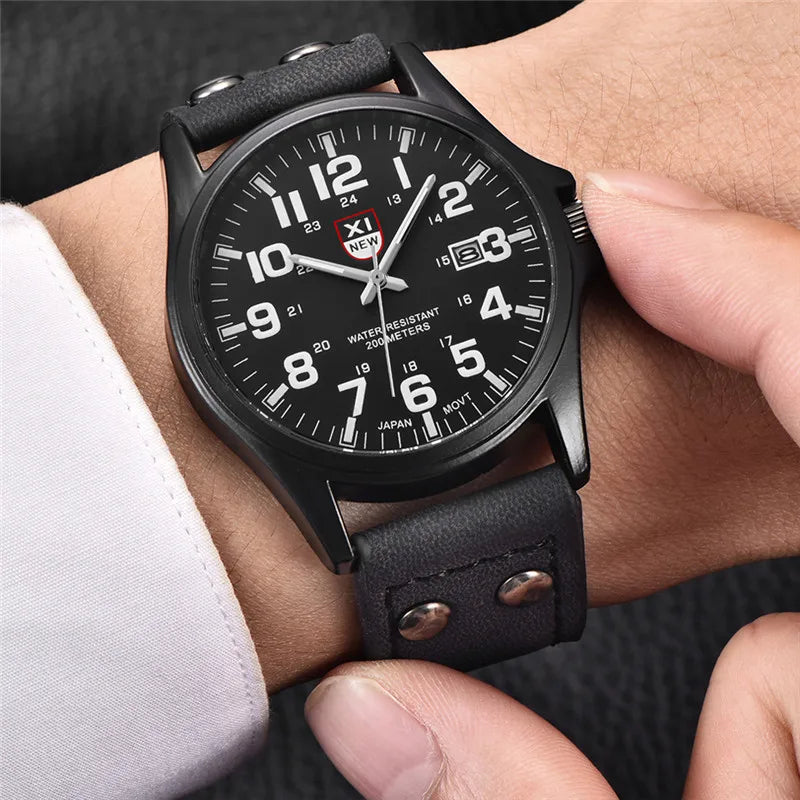 Men Cheap Watches Students Boys Fashion Leather Band Military Date Sports Quartz Wrist Watch Erkek Barato Saat Relogio Masculino