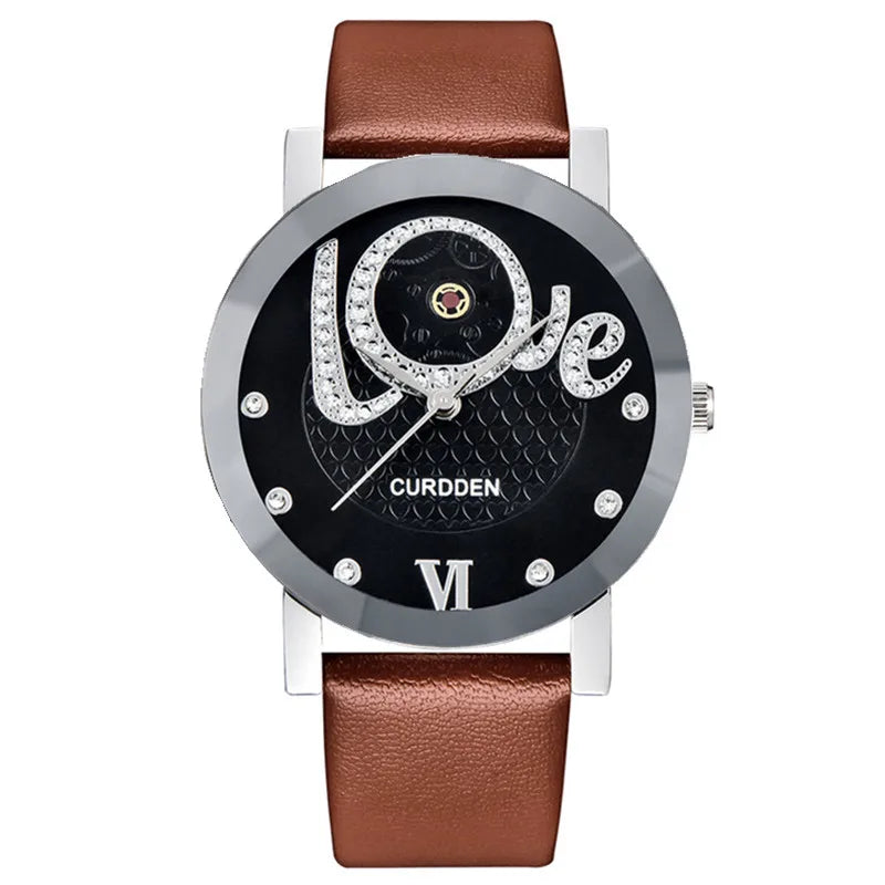 Men Cheap Brand Watches Students Girls Fashion Leather Band Simple Diamond Quartz Watch Black Erkek Barato Saat Montre Homme