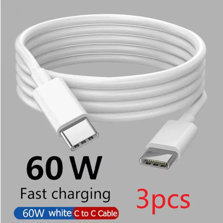 PD 60W USB C to USB Type C Cable Fast Charge Data Cable For Iphone 15 15Pro Huawei Samsung Xiaomi Data Line Black White 1M 2M 3M
