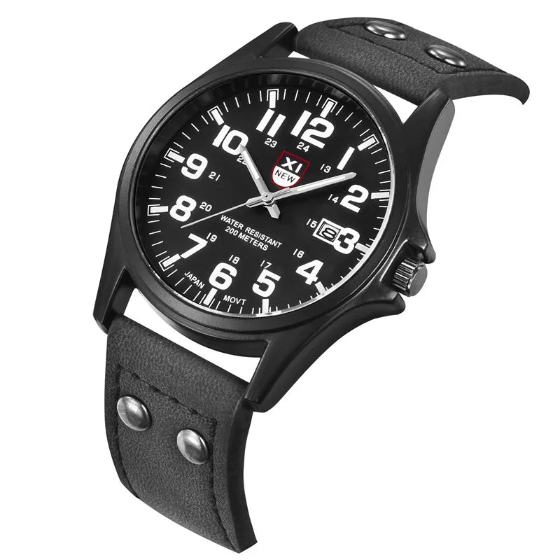 Men Cheap Watches Students Boys Fashion Leather Band Military Date Sports Quartz Wrist Watch Erkek Barato Saat Relogio Masculino