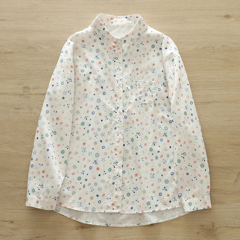 Fashion Women Printed Shirts Cotton Casual Blouses and Tops 2026 New Loose Style Exquisite Lady Long Sleeve Shirt Female Clothes