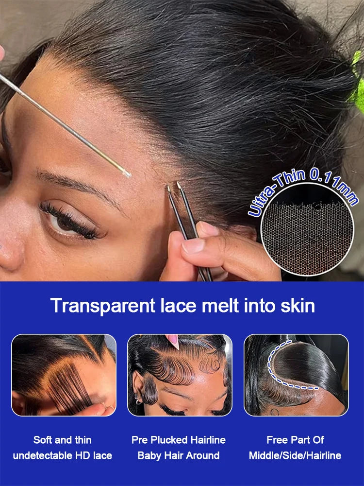 Brazilian 40 Inch Real 250 Density Glueless Hd Lace Frontal Human Hair Wigs Bone Straight 13x4 13x6 Hd Lace Front Wig For Women