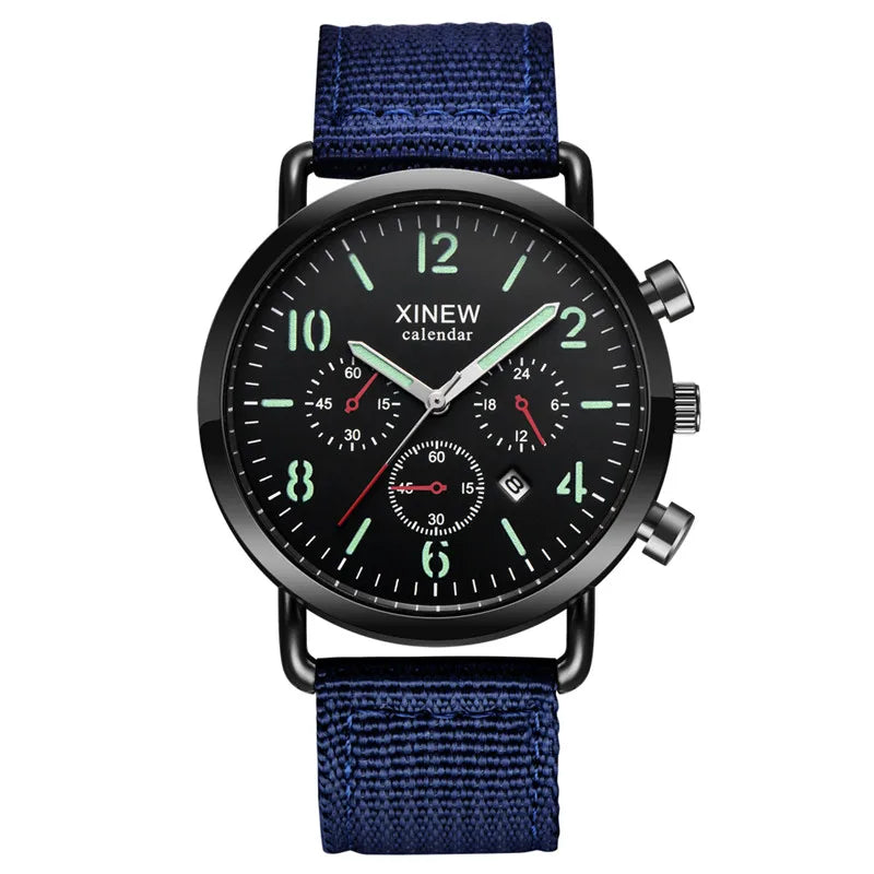 Students XINEW Brand Watches Men Boys Fashion Nylon Band Sports Army Date Quartz Watch Black Erkek Barato Saat Montre Homme 2024