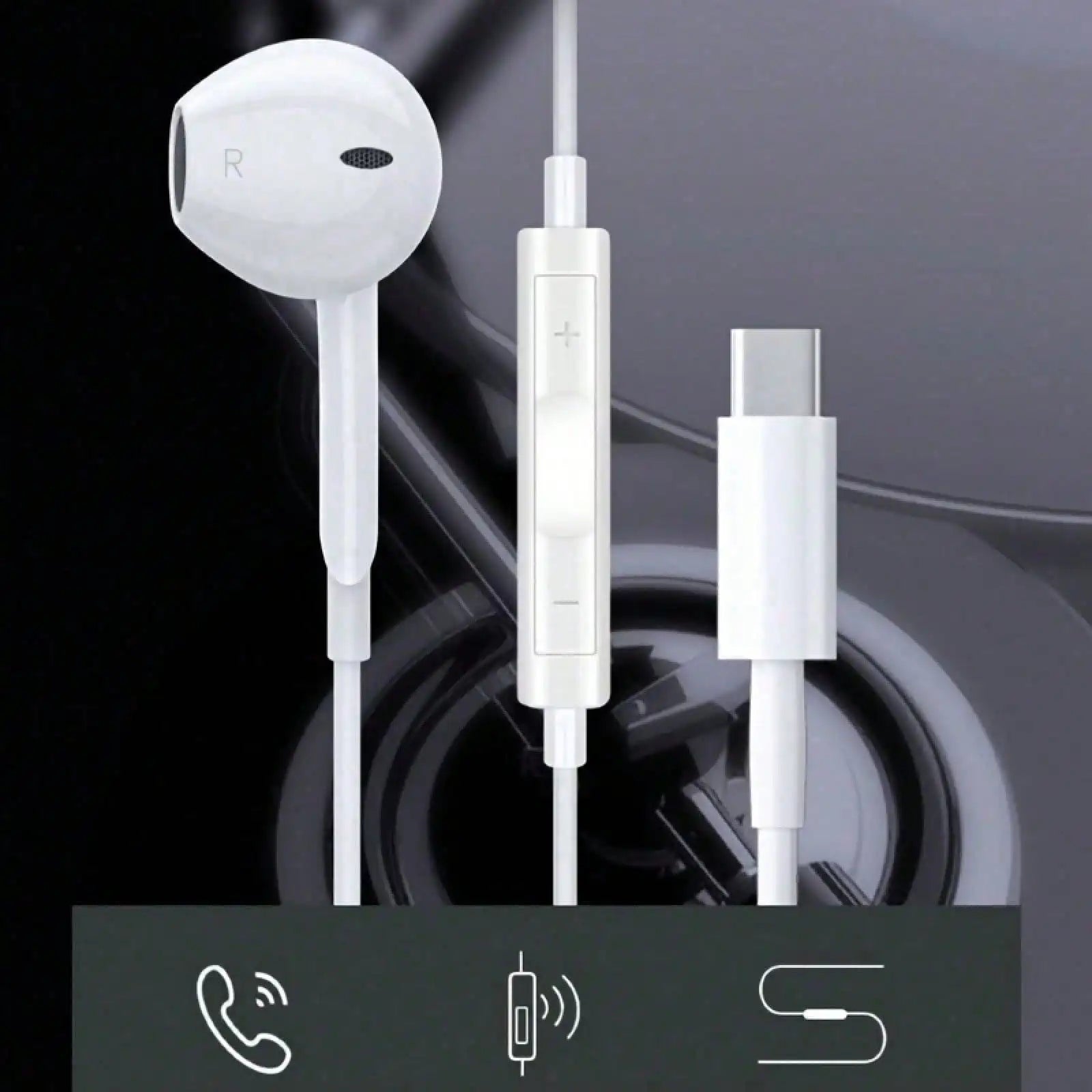 Type-C Wired In-Ear Earphones With Mic And Volume Control HiFi Stereo For IPhone 16/15,23/S22/S21/Ultra Note 10/20