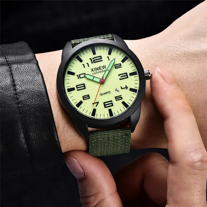 1pc / lot Men Genuine XINEW Brand Cheap Watches Fashion Simple Nylon Band Date Army Quartz Watch Erkek Barato Saat Reloj Hombre