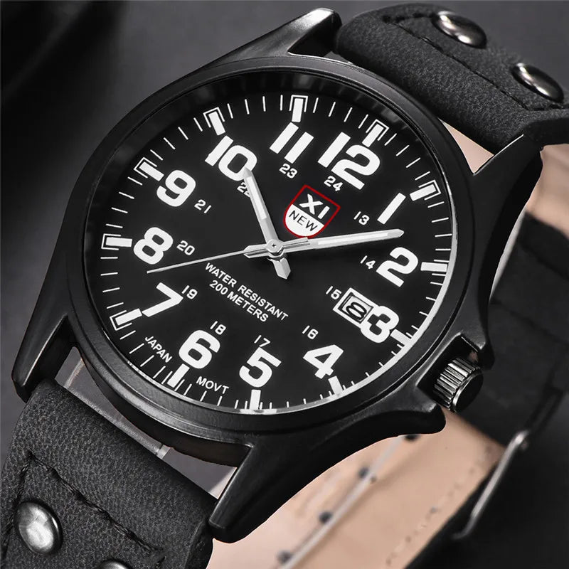 Men Cheap Watches Students Boys Fashion Leather Band Military Date Sports Quartz Wrist Watch Erkek Barato Saat Relogio Masculino