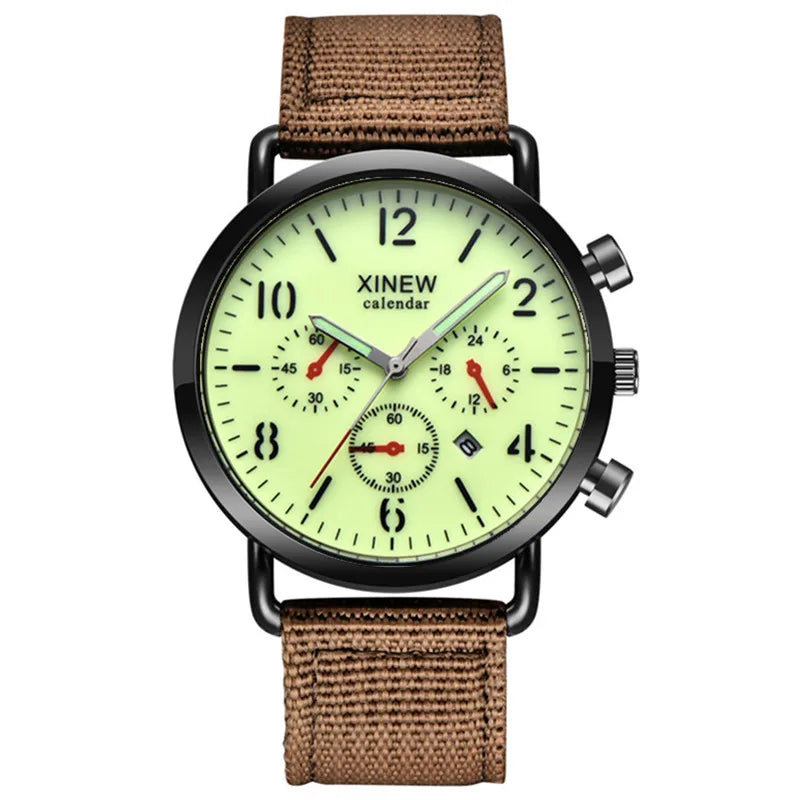 Students XINEW Brand Watches Men Boys Fashion Nylon Band Sports Army Date Quartz Watch Black Erkek Barato Saat Montre Homme 2024