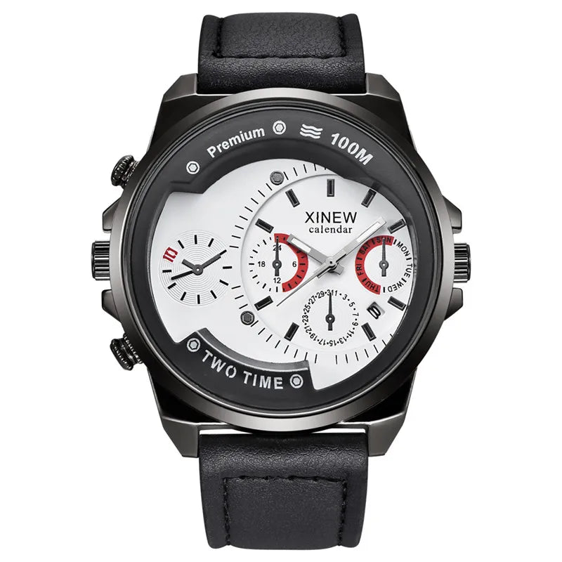 Relogio Masculino Men XINEW Brand Watches Fashion Leather Band Date Quartz Watch Erkek Barato Saat Montre Homme Reloj Hombre