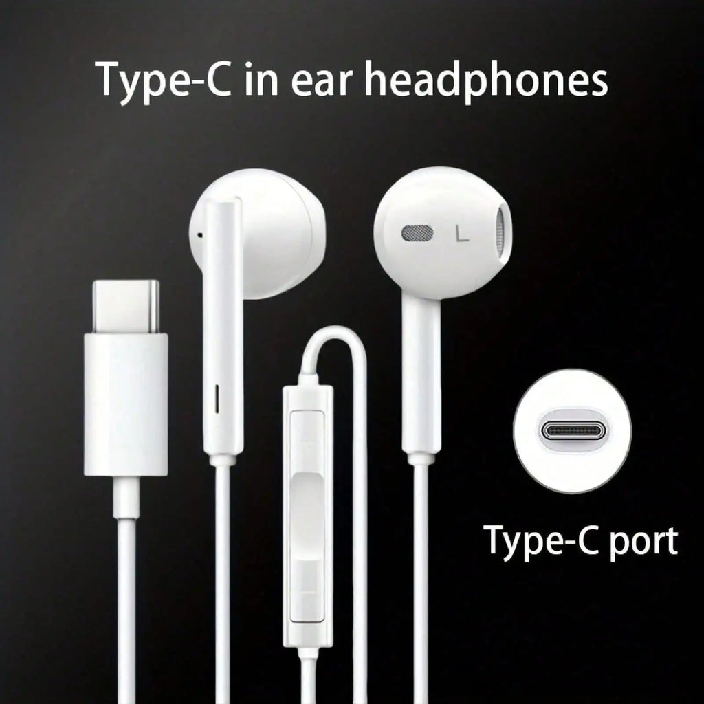 Type-C Wired In-Ear Earphones With Mic And Volume Control HiFi Stereo For IPhone 16/15,23/S22/S21/Ultra Note 10/20