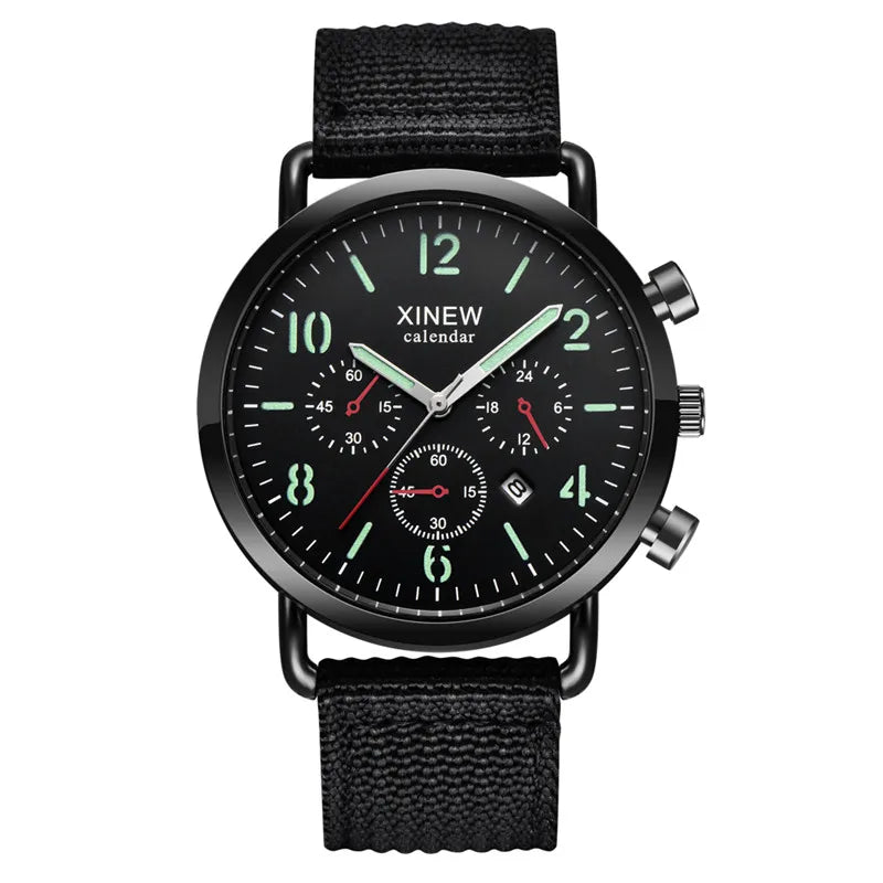 Students XINEW Brand Watches Men Boys Fashion Nylon Band Sports Army Date Quartz Watch Black Erkek Barato Saat Montre Homme 2024