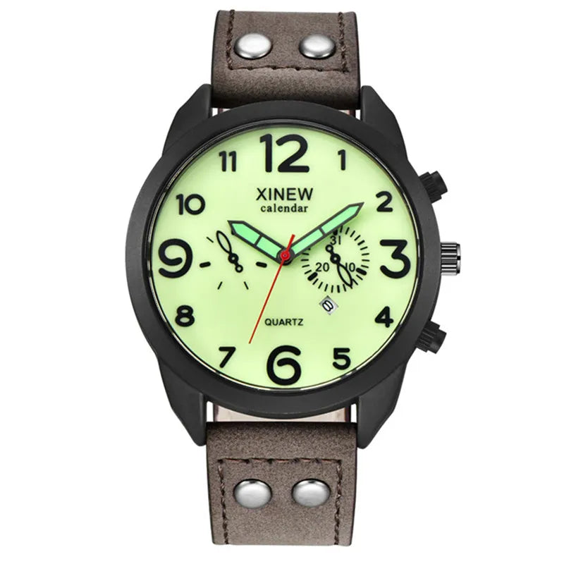 Men XINEW Brand Cheap Watches Students Fashion Simple Leather Band Army Date Quartz Watch Erkek Barato Saat Reloj Hombre 2024