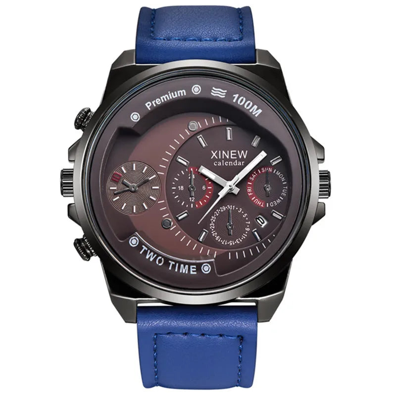 Relogio Masculino Men XINEW Brand Watches Fashion Leather Band Date Quartz Watch Erkek Barato Saat Montre Homme Reloj Hombre