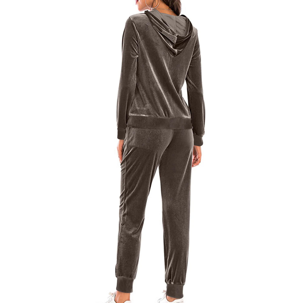 2024 Autumn Velvet Tracksuit Womens 2 Piece Sweatshirt Sweatpants Set Full Zip Hoodie Sweatsuit With Pockets Casual Sportswear