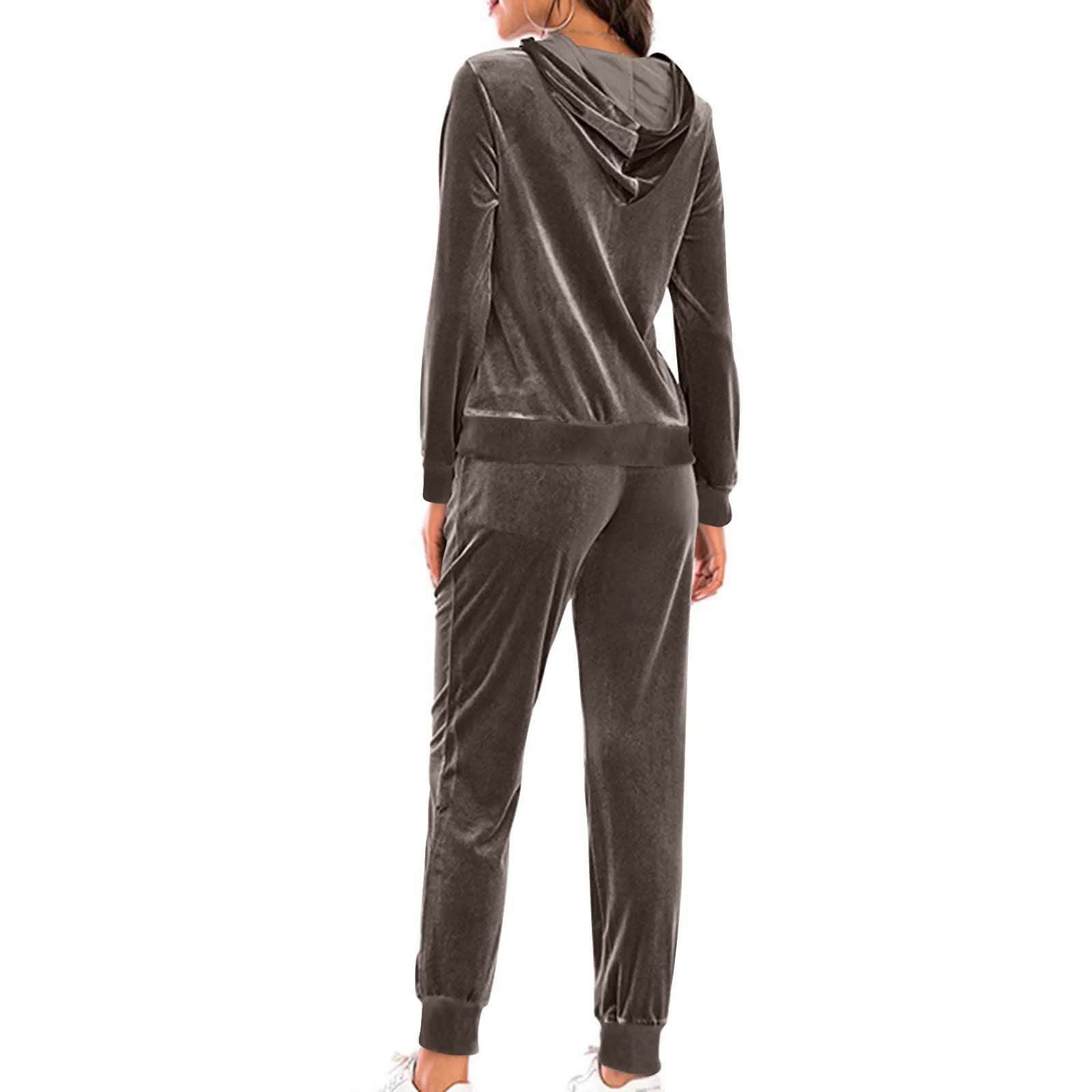 2024 Autumn Velvet Tracksuit Womens 2 Piece Sweatshirt Sweatpants Set Full Zip Hoodie Sweatsuit With Pockets Casual Sportswear