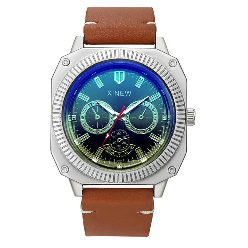 1 pc/lot XINEW Brand Watches For Men Fashion Leather Band Alloy Case Black Cheap Gifts Quartz Watch Erkek Barato Saat Relogio