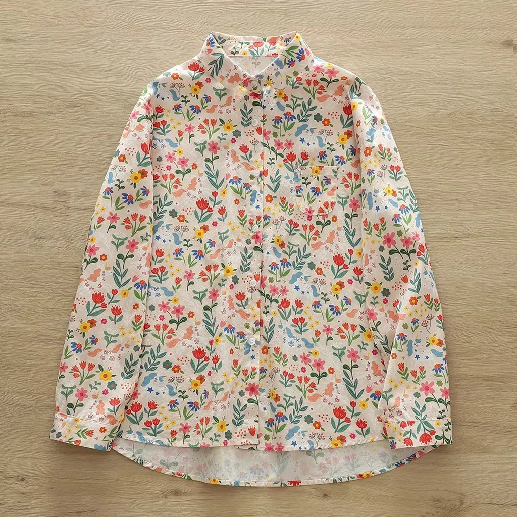 Fashion Women Printed Shirts Cotton Casual Blouses and Tops 2026 New Loose Style Exquisite Lady Long Sleeve Shirt Female Clothes