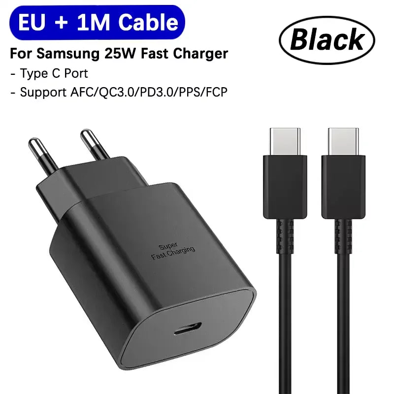 Samsung 25W Super Fast Charger Usb Type C Cargador Adapter For Galaxy S25 S24 FE S23 S22 S21 A17 A07 A55 Z Flip7 Fold6 5 M17 M07