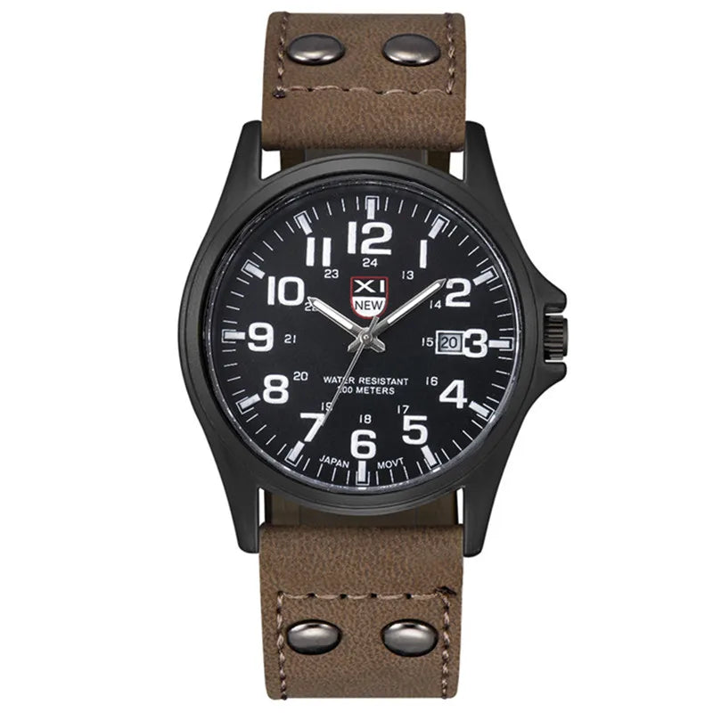 Men Cheap Watches Students Boys Fashion Leather Band Military Date Sports Quartz Wrist Watch Erkek Barato Saat Relogio Masculino