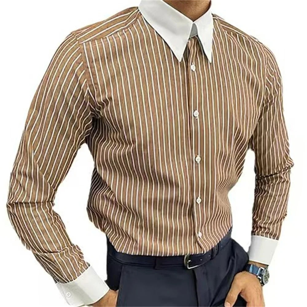 Fashion 2025 Men's Shirt Long Sleeve Striped Print Tops Men's Social Luxury Men's Wear Hawaiian Elegant Classic Fashion S-6XL