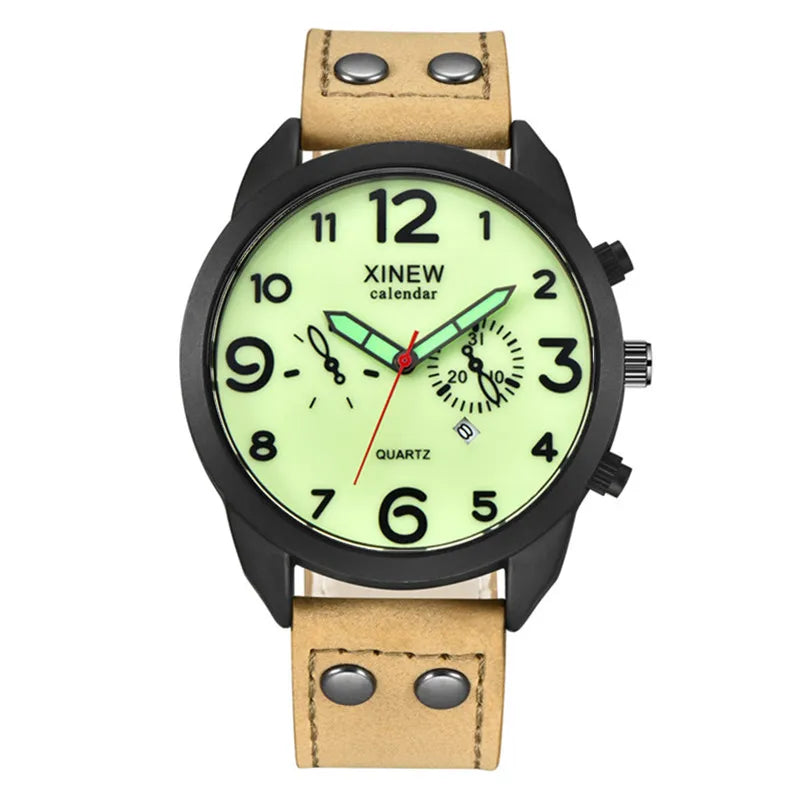 Men XINEW Brand Cheap Watches Students Fashion Simple Leather Band Army Date Quartz Watch Erkek Barato Saat Reloj Hombre 2024