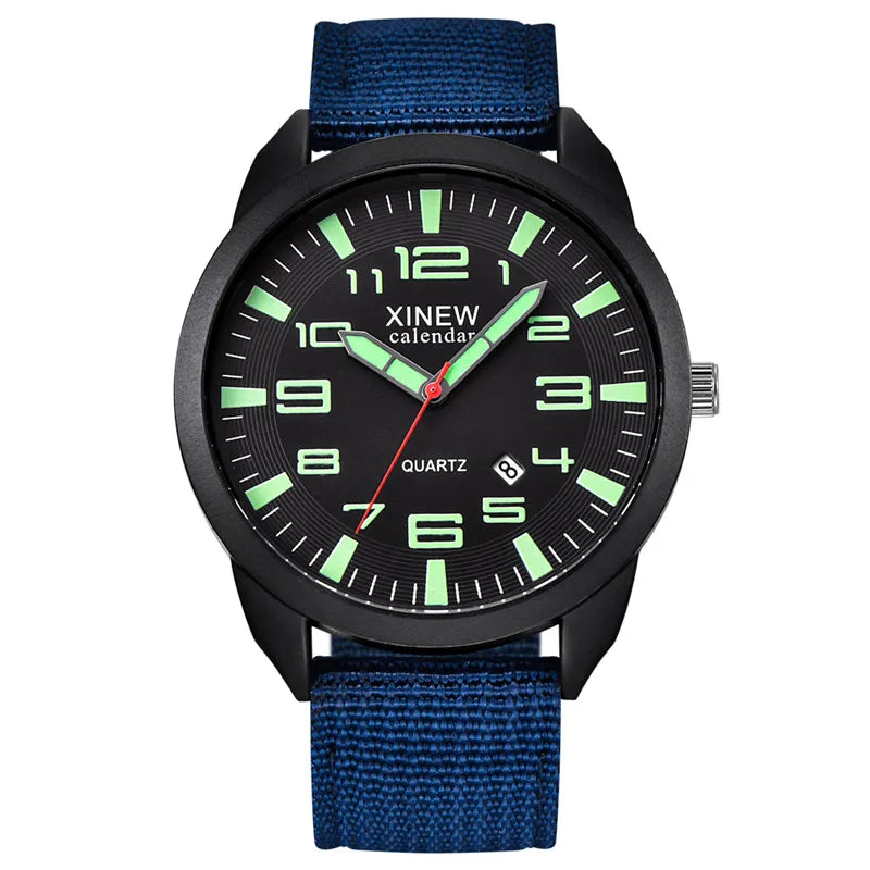 1pc / lot Men Genuine XINEW Brand Cheap Watches Fashion Simple Nylon Band Date Army Quartz Watch Erkek Barato Saat Reloj Hombre