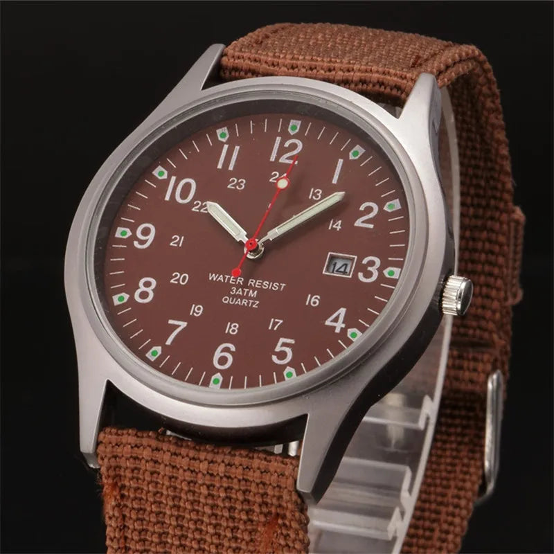 1pc / lot Cheap Brand Watches For Men Montre Homme Fashion Nylon Band Sports Army Date Quartz Clock Barato Erkek Saat Relogio