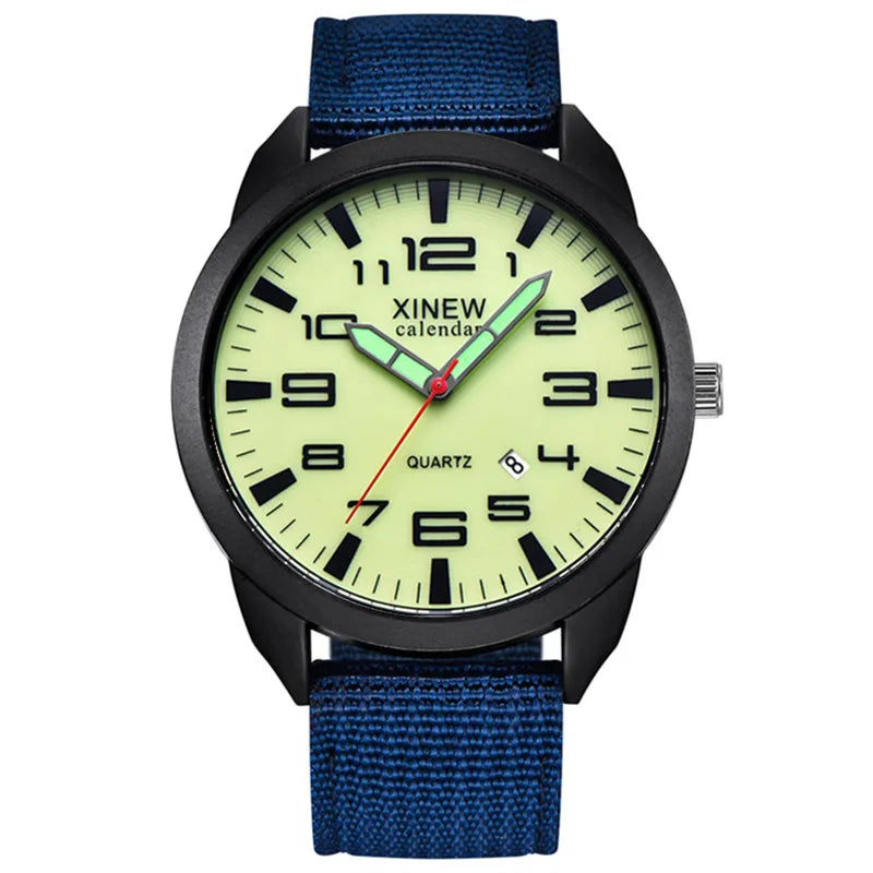 1pc / lot Men Genuine XINEW Brand Cheap Watches Fashion Simple Nylon Band Date Army Quartz Watch Erkek Barato Saat Reloj Hombre