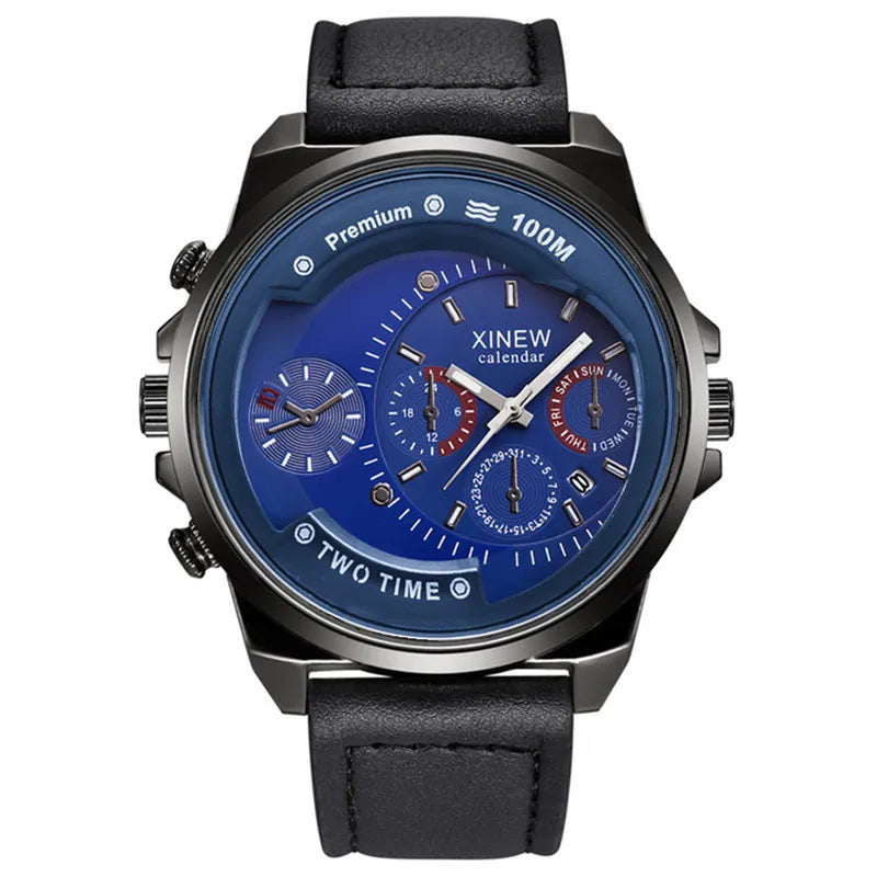 Relogio Masculino Men XINEW Brand Watches Fashion Leather Band Date Quartz Watch Erkek Barato Saat Montre Homme Reloj Hombre