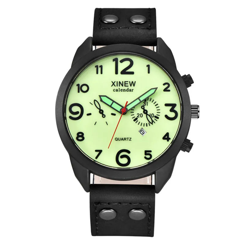 Men XINEW Brand Cheap Watches Students Fashion Simple Leather Band Army Date Quartz Watch Erkek Barato Saat Reloj Hombre 2024