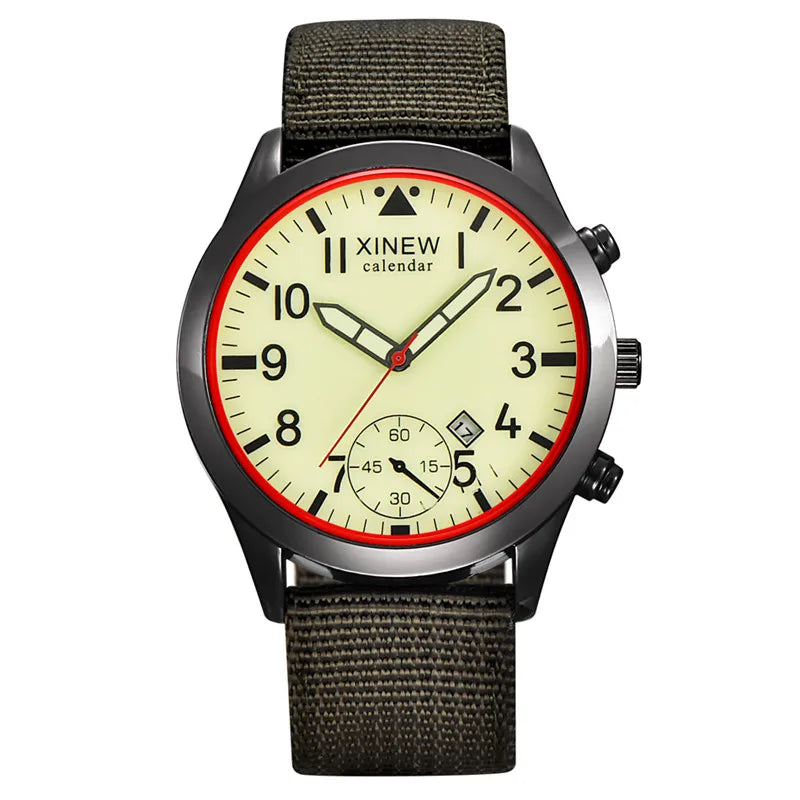Men XINEW Brand Cheap Watches Students Fashion Nylon Band Military Sports Date Quartz Watch Erkek Barato Saat Montre Homme 2024