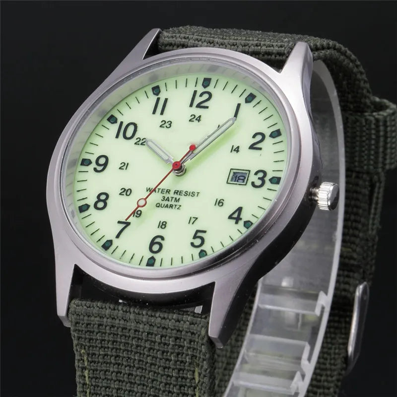 1pc / lot Cheap Brand Watches For Men Montre Homme Fashion Nylon Band Sports Army Date Quartz Clock Barato Erkek Saat Relogio