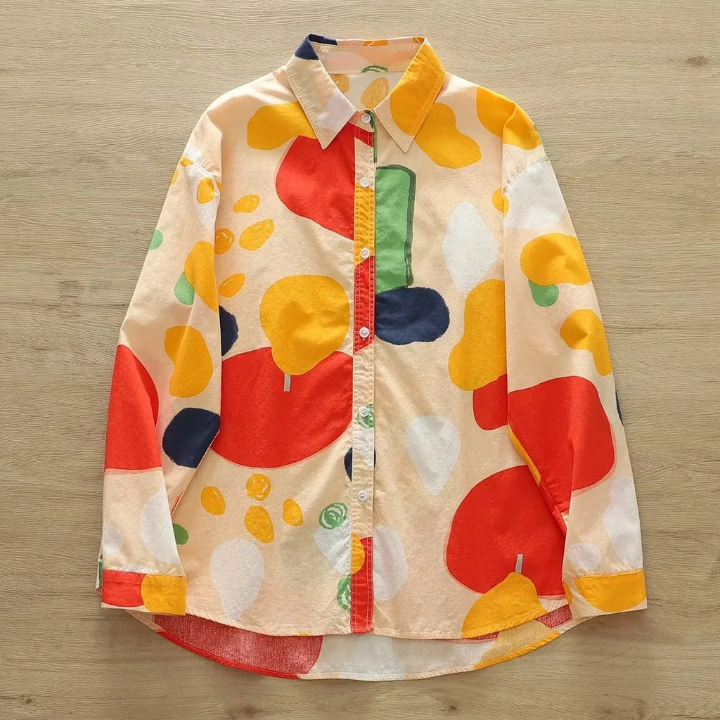 Fashion Women Printed Shirts Cotton Casual Blouses and Tops 2026 New Loose Style Exquisite Lady Long Sleeve Shirt Female Clothes