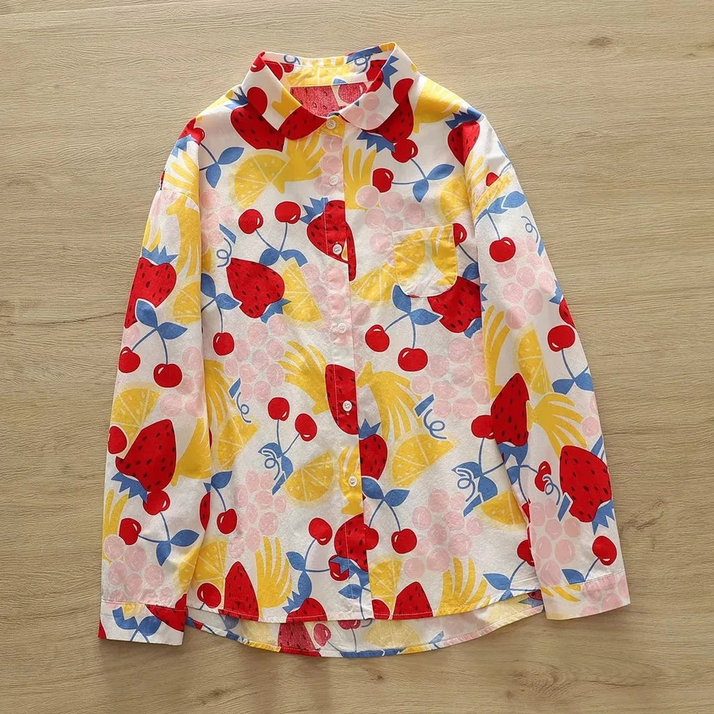 Fashion Women Printed Shirts Cotton Casual Blouses and Tops 2026 New Loose Style Exquisite Lady Long Sleeve Shirt Female Clothes