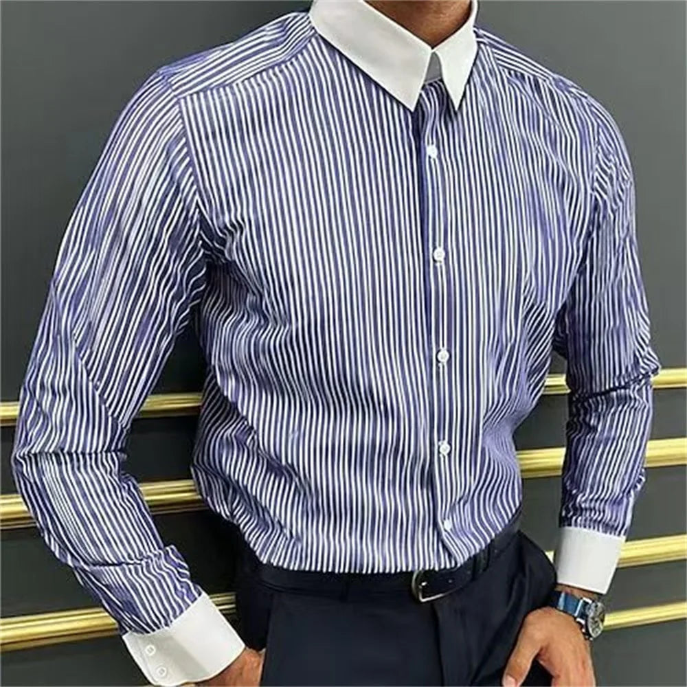 Fashion 2025 Men's Shirt Long Sleeve Striped Print Tops Men's Social Luxury Men's Wear Hawaiian Elegant Classic Fashion S-6XL