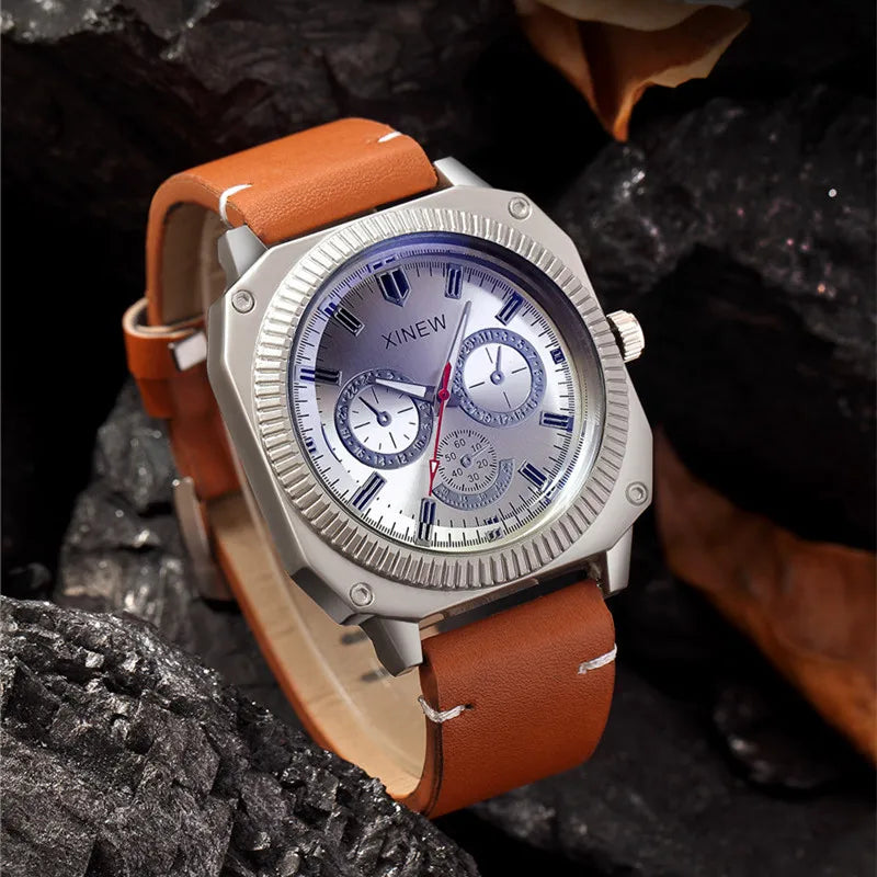 1 pc/lot XINEW Brand Watches For Men Fashion Leather Band Alloy Case Black Cheap Gifts Quartz Watch Erkek Barato Saat Relogio