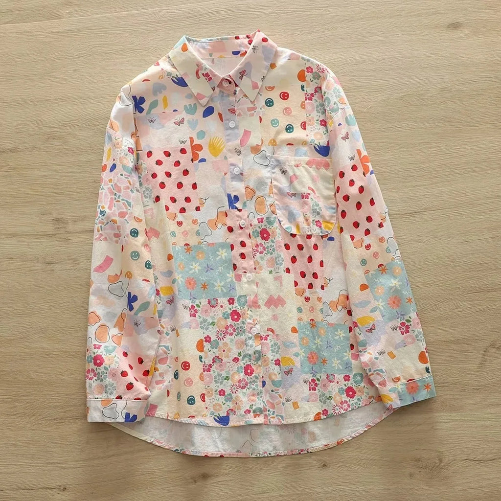Fashion Women Printed Shirts Cotton Casual Blouses and Tops 2026 New Loose Style Exquisite Lady Long Sleeve Shirt Female Clothes
