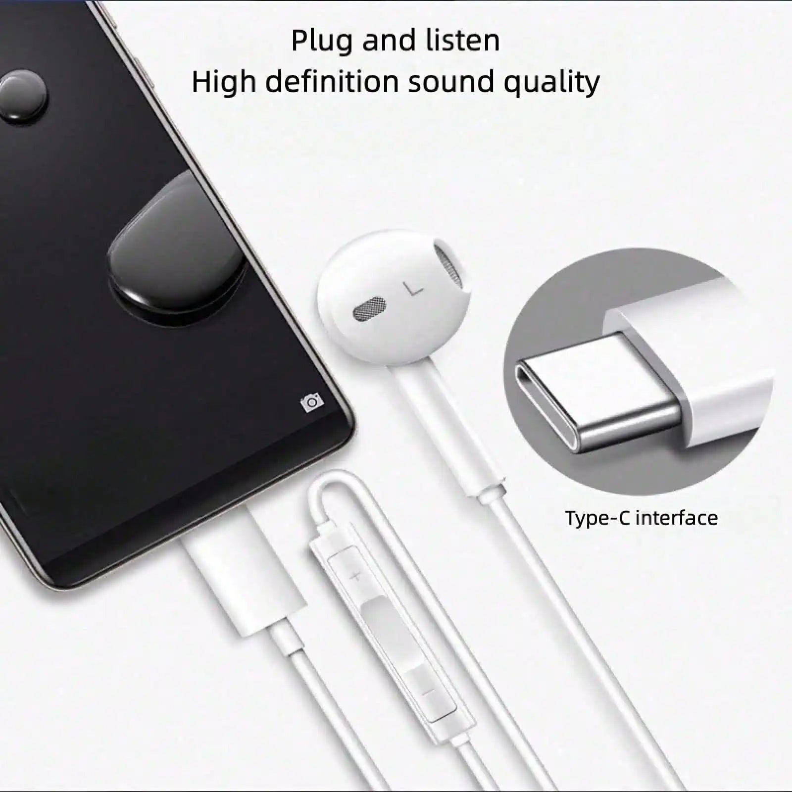 Type-C Wired In-Ear Earphones With Mic And Volume Control HiFi Stereo For IPhone 16/15,23/S22/S21/Ultra Note 10/20