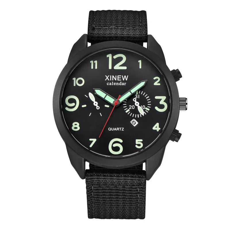 Men Genuine XINEW Brand Cheap Watches Casual Nylon Band Army Sports Date Quartz Watch Black Erkek Barato Saat Montre Homme 2024