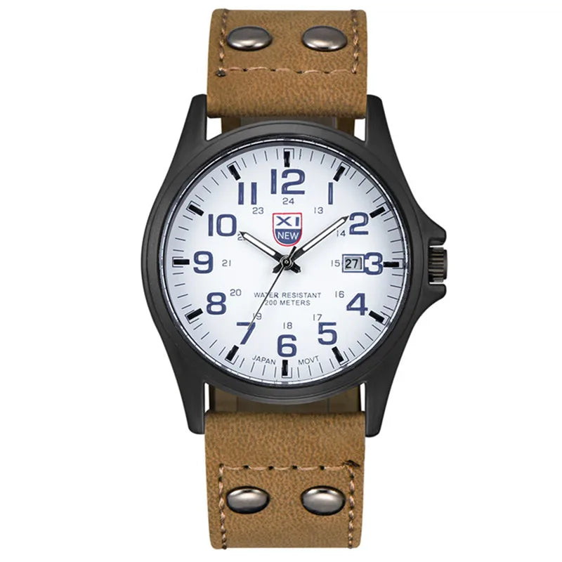 Men Cheap Watches Students Boys Fashion Leather Band Military Date Sports Quartz Wrist Watch Erkek Barato Saat Relogio Masculino