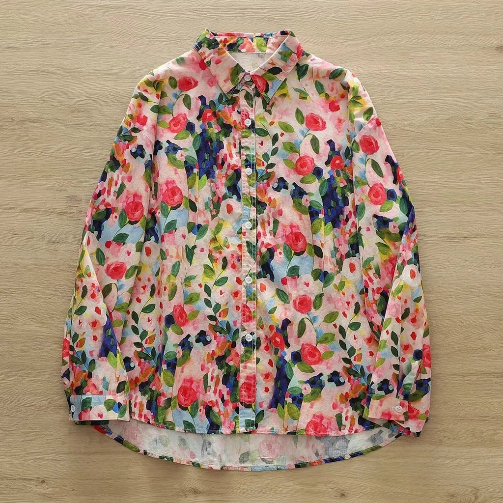 Fashion Women Printed Shirts Cotton Casual Blouses and Tops 2026 New Loose Style Exquisite Lady Long Sleeve Shirt Female Clothes
