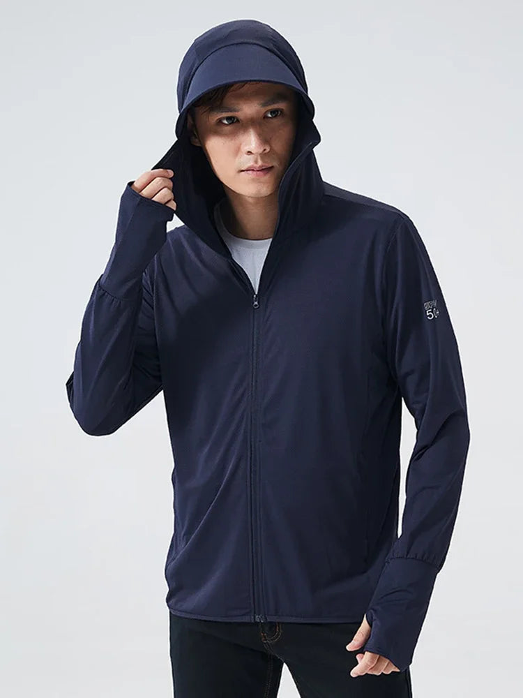 Verano UPF 50+ UV proteccion solar abrigos de piel hombres ropa deportiva ultraligera prendas de vestir con capucha hombres