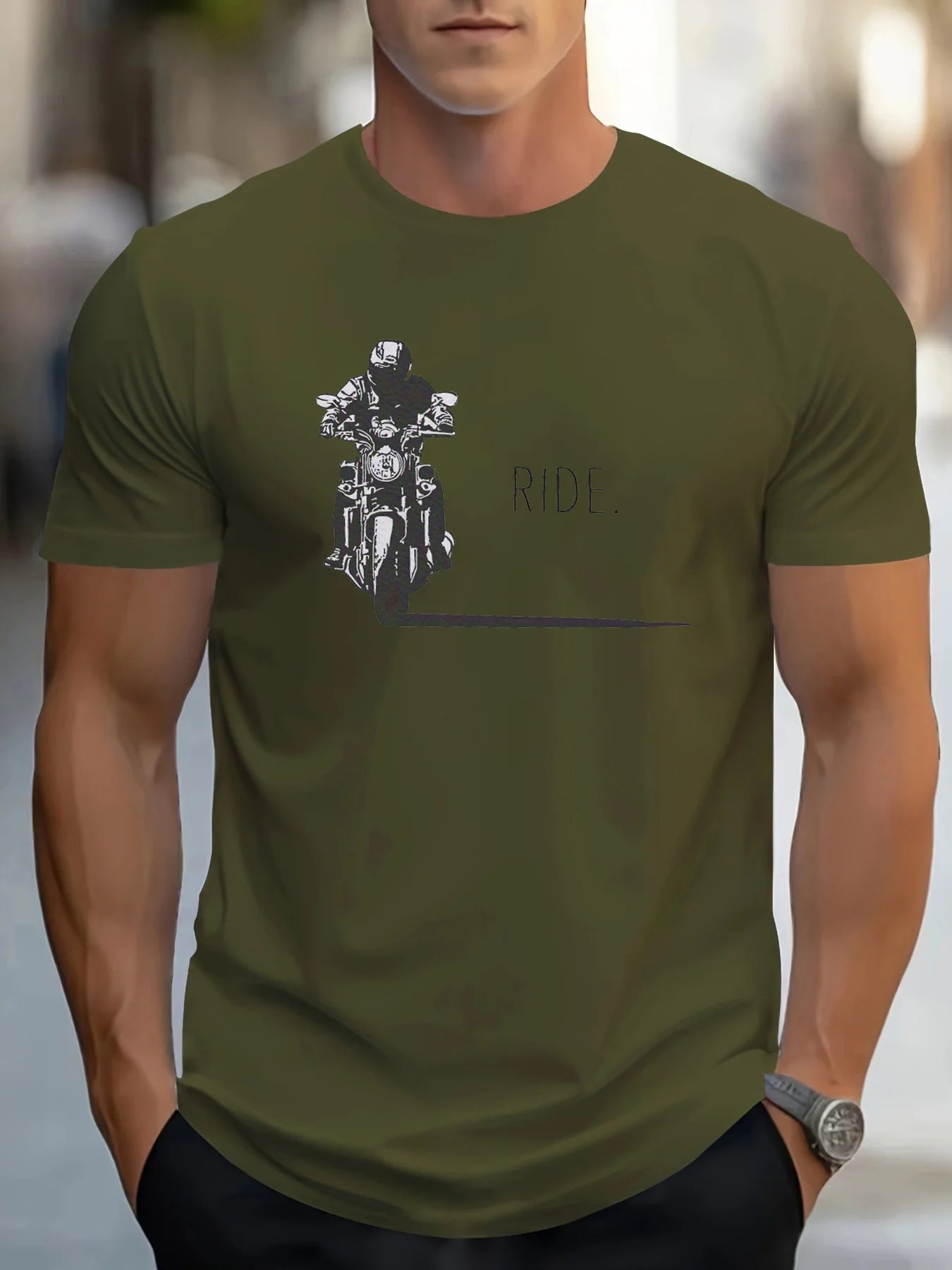 Men's summer 100% pure cotton fashionable casual loose motorcycle design printed round neck short sleeved T-shirt top
