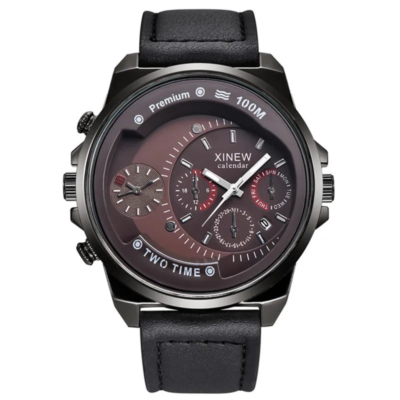 Relogio Masculino Men XINEW Brand Watches Fashion Leather Band Date Quartz Watch Erkek Barato Saat Montre Homme Reloj Hombre