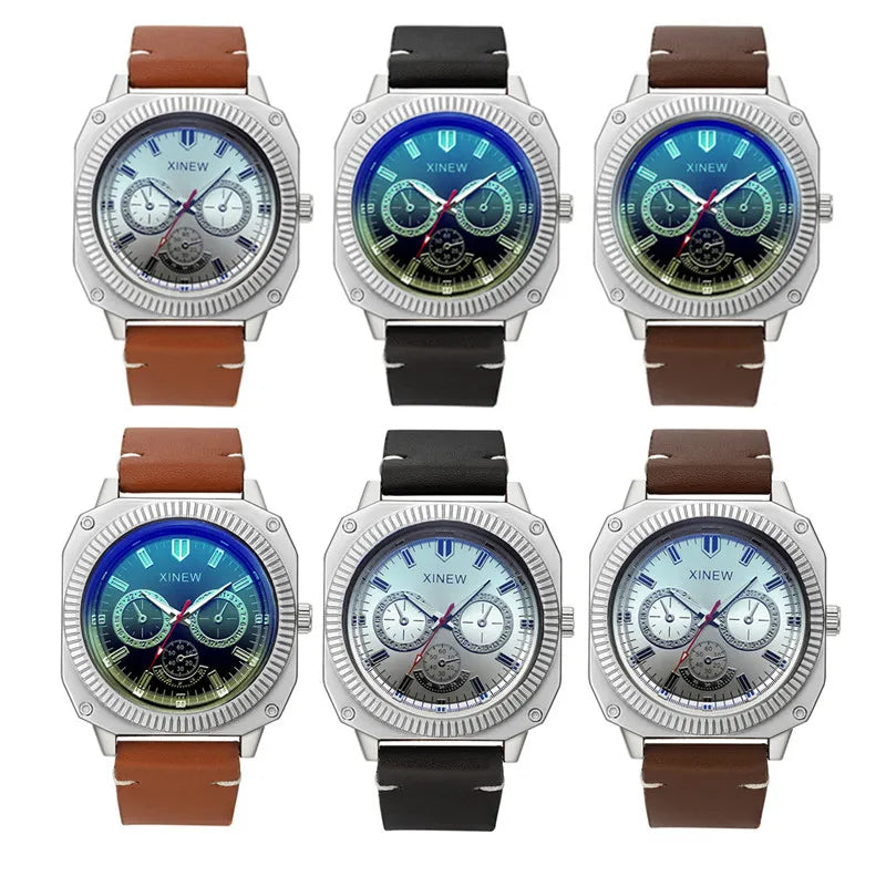 1 pc/lot XINEW Brand Watches For Men Fashion Leather Band Alloy Case Black Cheap Gifts Quartz Watch Erkek Barato Saat Relogio