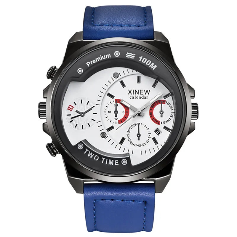 Relogio Masculino Men XINEW Brand Watches Fashion Leather Band Date Quartz Watch Erkek Barato Saat Montre Homme Reloj Hombre